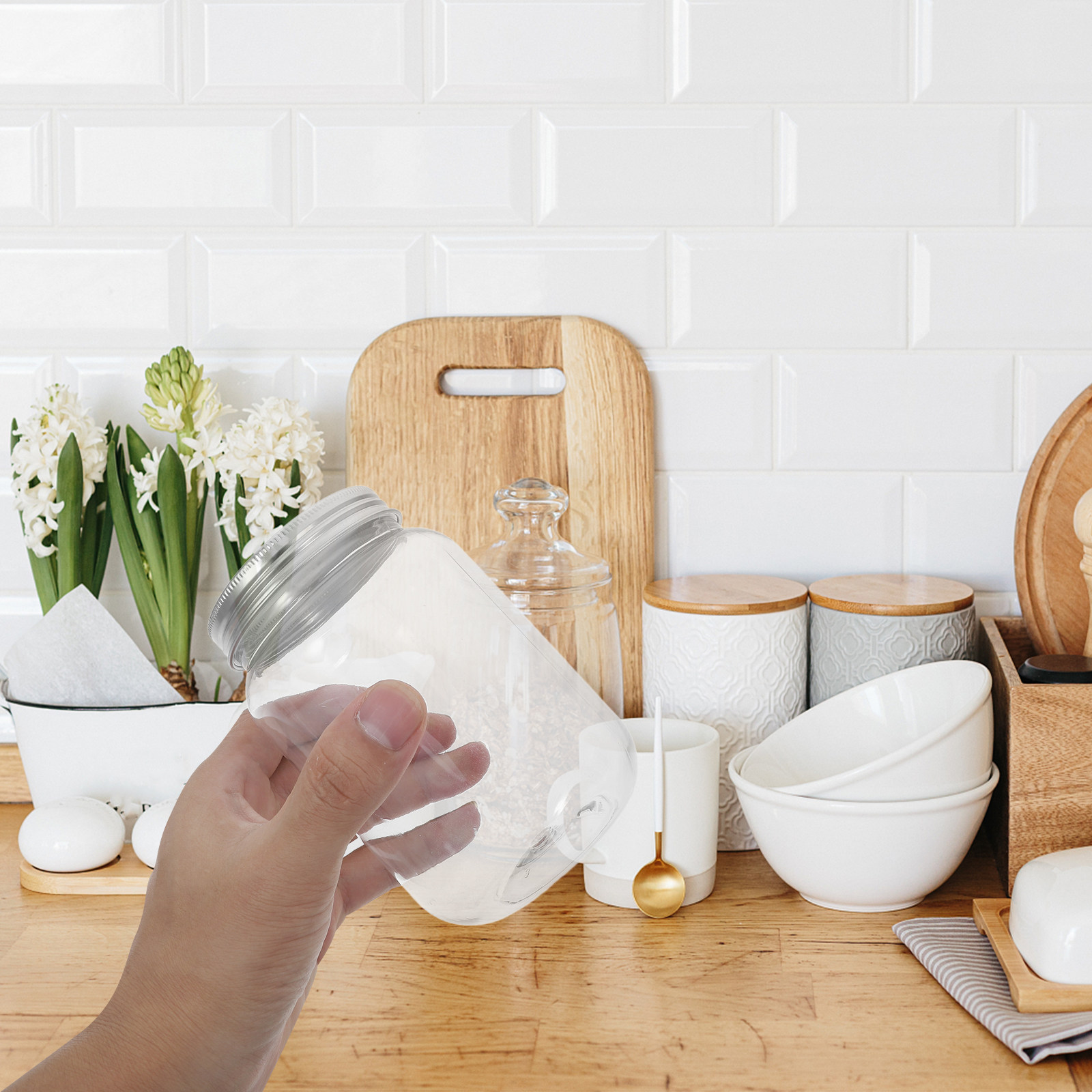 Food Storage Jars Plastic - Juego de 4 Frascos de Plástico