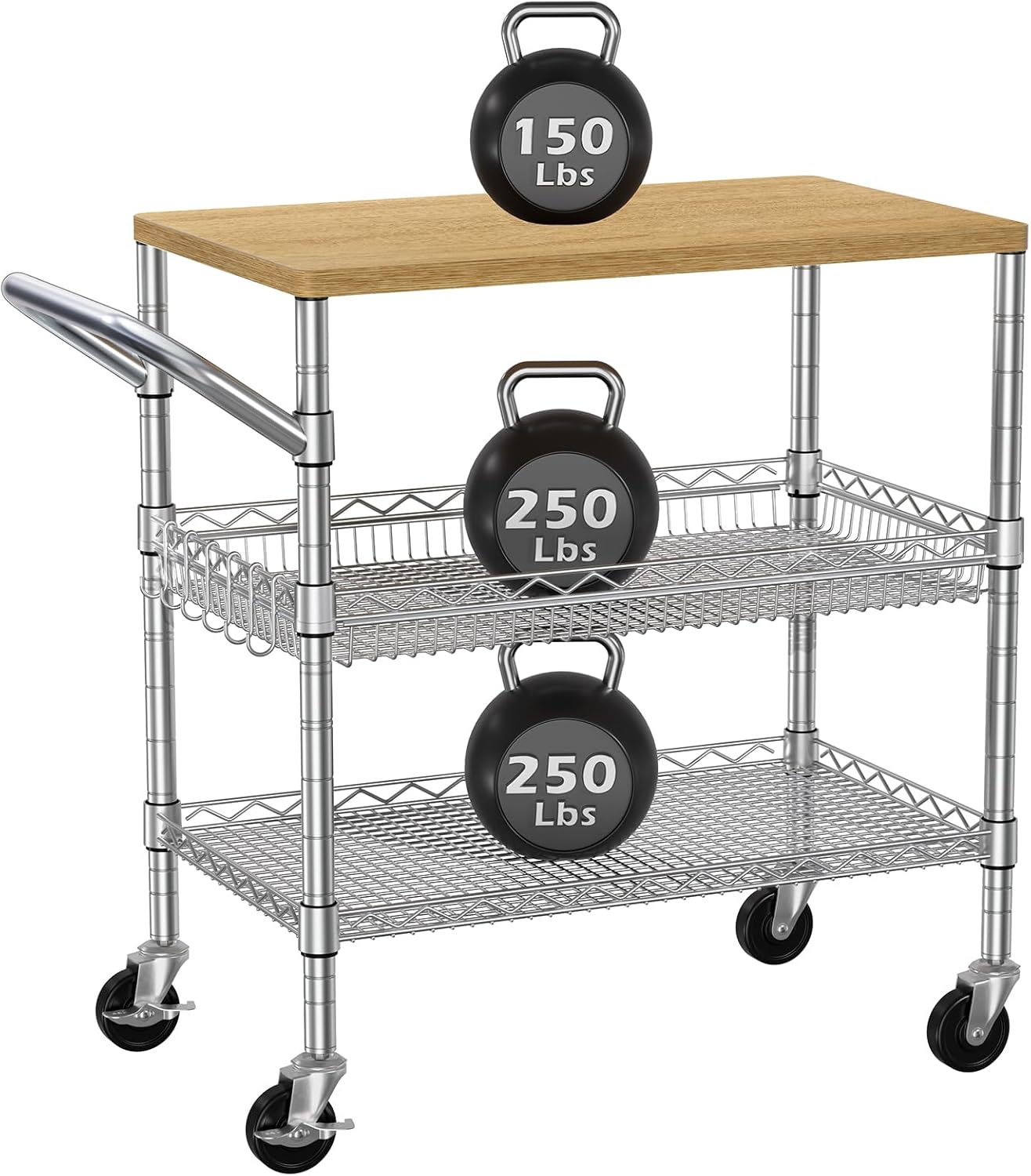 Food Storage On Wheels - Carrito de cocina rodante de tres