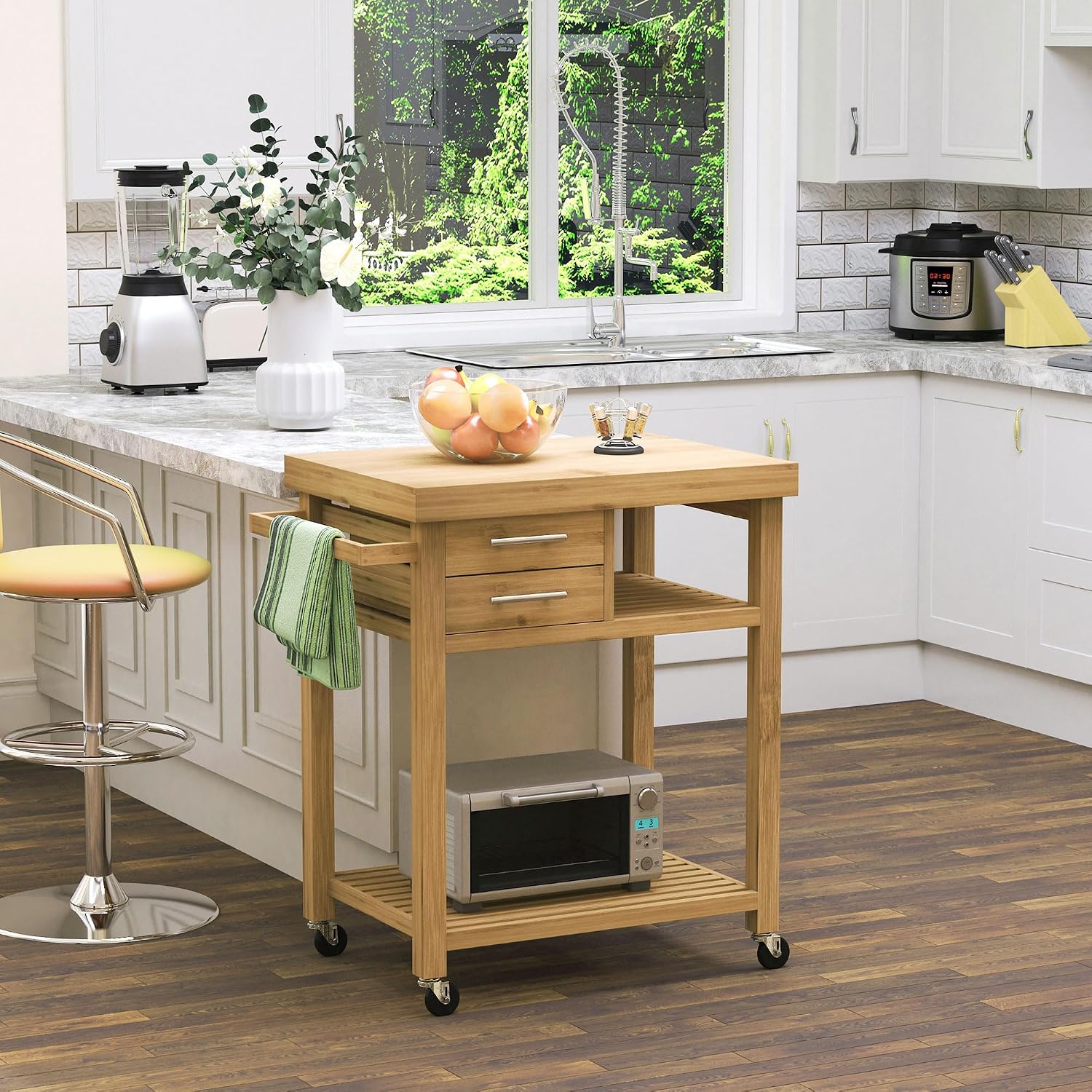 Carrito de cocina de bambú con - Food Storage On Wheels reseña y precio