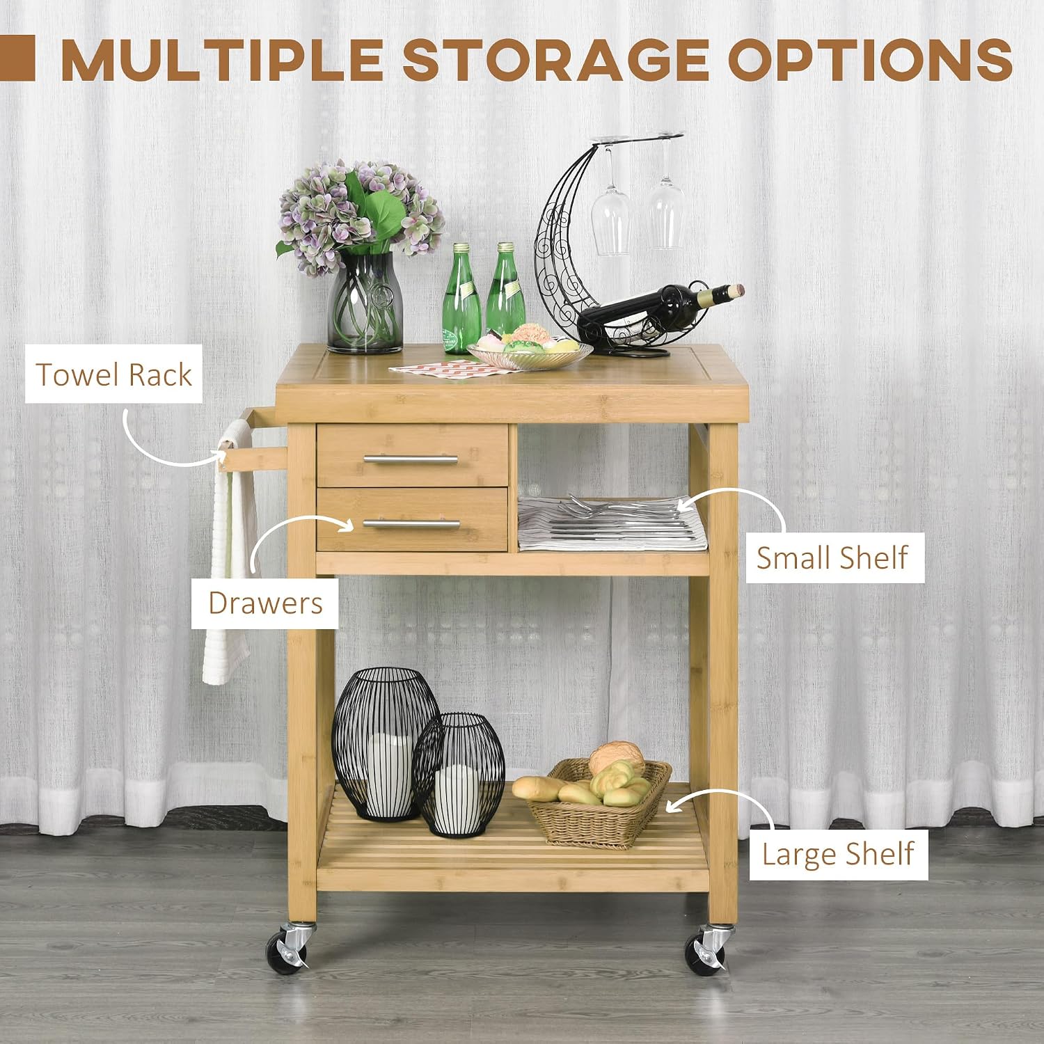 Carrito de cocina de bambú con - Food Storage On Wheels reseña y precio